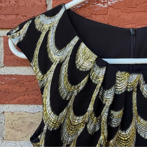 Trina Turk Black Gold Silver Metallic Wool Patterned Sleeveless Sheath Dress 👗 - Picture 2 of 8